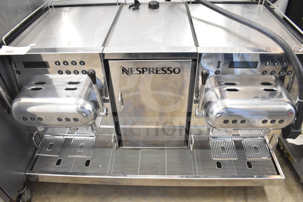 Nespresso Aguila 420 Commercial Espresso Machine, stainless steel finish, dual dispensers, digital controls, excellent condition.