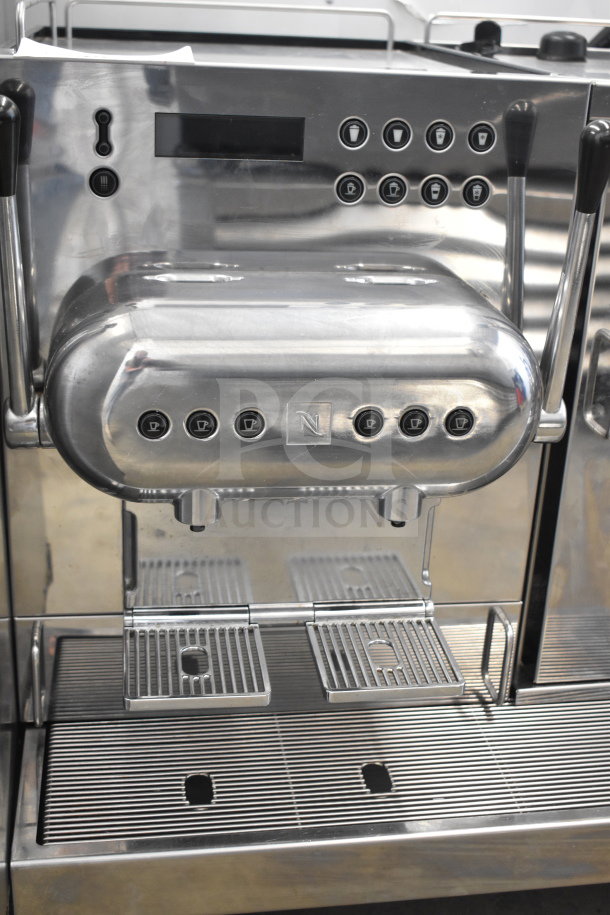 Nespresso Aguila 420 Commercial Espresso Machine, stainless steel, multiple cup settings, button controls, sleek design.