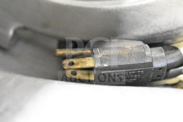 Commercial countertop meat slicer plug, showing a 115-volt, 1-phase connection. Features "connect to grounded" marking.