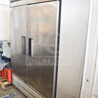 True T-49F Commercial 2 Door Reach In Freezer on casters, stainless steel, 115V, 1 phase, excellent condition.