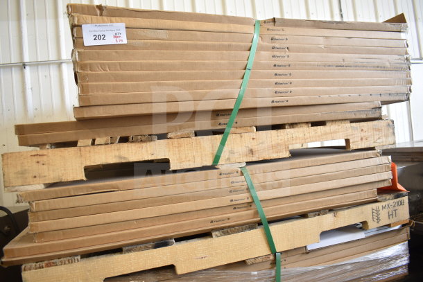 28 new FlexRoller boxes, size 46.1"x44", stacked on pallets. Securely strapped and labeled with auction info.