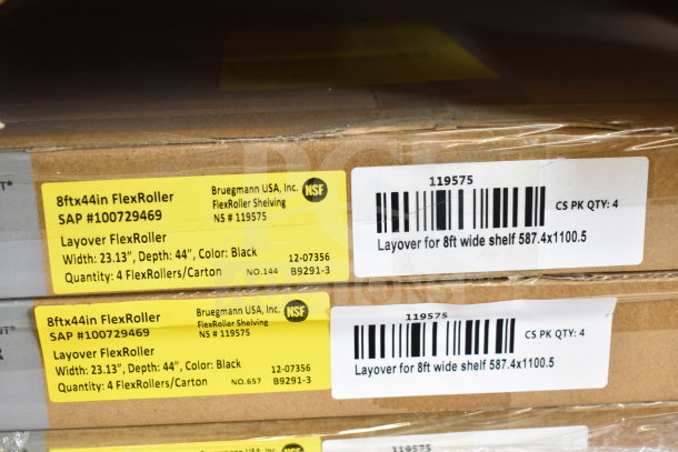 Boxes of FlexRoller 8ftx44in by Bruegmann USA, new, 23.13"x44", black, 4 rollers per carton, NSF certified.