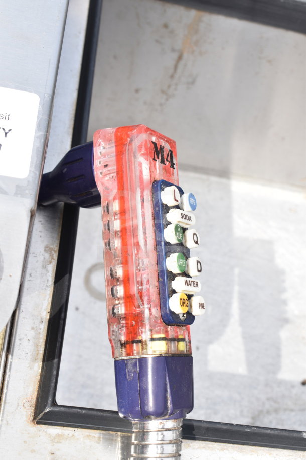 Commercial Ice Bin with soda selection buttons, labeled "Soda," "Water," and "Pepsi." Used condition.