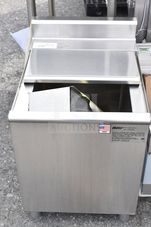 "Brand new Eagle B18IC-16D-22 underbar ice chest, 24x18 inches, 87 lb capacity, stainless steel, no legs, scratch and dent."