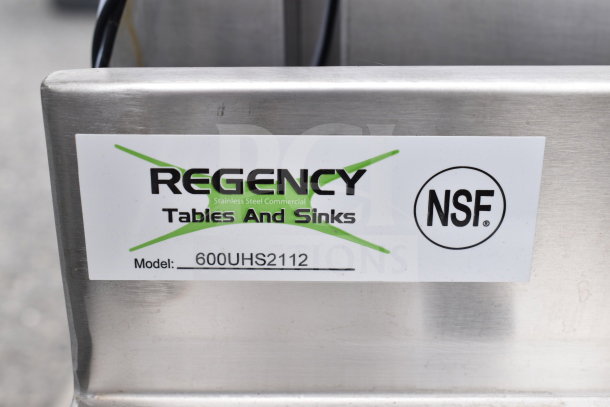 Regency 600UHS2112 underbar hand sink, 21" x 12", brand new, scratch and dent, stainless steel, NSF certified label.