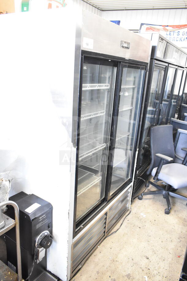 2018 Leader ESLS48 S/C 2 Door Reach-In Cooler Merchandiser, 115V, 1 Phase, clean, commercial use, glass doors, shelving.