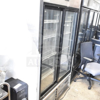 2018 Leader ESLS48 S/C 2 Door Reach-In Cooler Merchandiser, 115V, 1 Phase, clean, commercial use, glass doors, shelving.