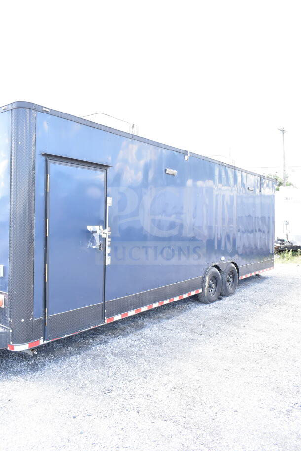 2020 Southern Dimensions 8.5x28 cold beverage/food trailer, sleek blue exterior, dual axles, secure side door, VIN 4S9S1EK20LW364346.