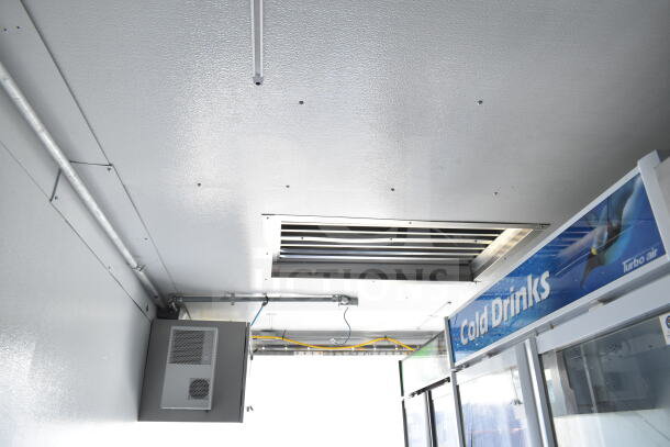 2020 Southern Dimensions 8.5x28 cold beverage/food trailer interior showing "Cold Drinks" signage, ventilation, and electric wiring.