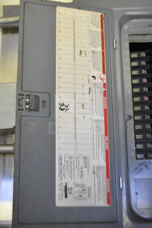 Electrical panel inside 2020 Diamond Cargo 8.5x24 food trailer, showing breaker switches and labeled circuits.