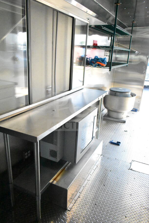 2020 Ford F59 food truck interior, stainless steel counters, shelving, clean condition, VIN 1F66F5KN8L0A07302.