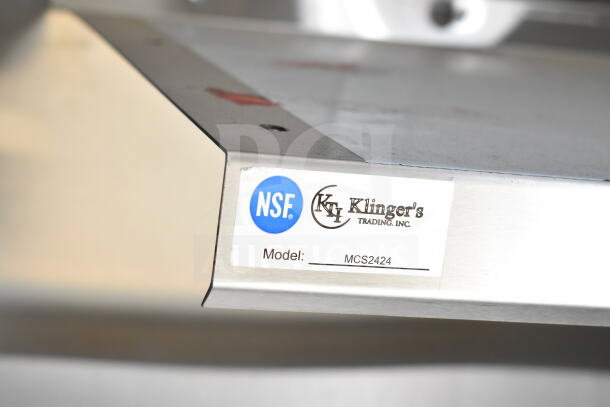 NSF-certified Klinger’s Trading Inc. model MCS2424 label on 2020 Ford F59 Food Truck component, indicating equipment specs.