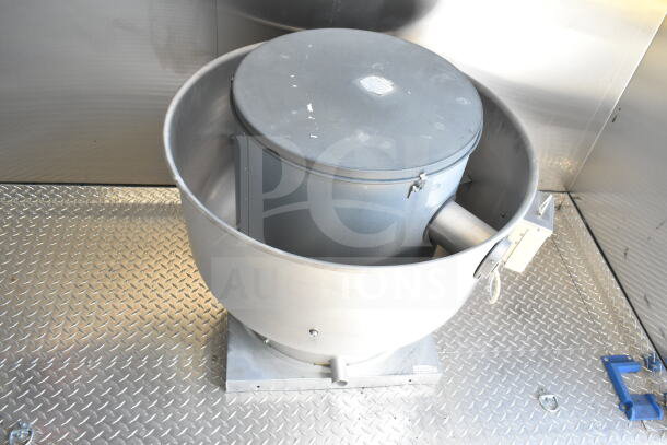 Metal grease hood inside 2020 Ford F59 food truck, visible in good condition, part of a comprehensive kitchen setup.