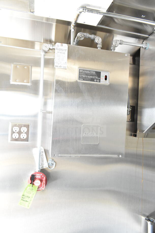 2020 Ford F59 food truck interior with Ansul fire suppression system, grease hood label, and outlet panel. VIN 1F66F5KN8L0A07302.