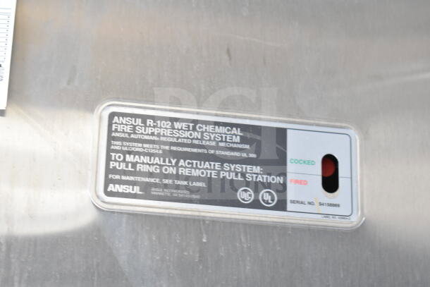 Ansul R-102 wet chemical fire suppression system label on a 2020 Ford F59 food truck. Serial No. S4158869.