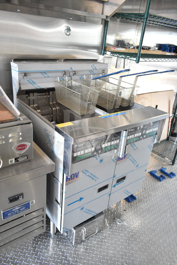 2020 Ford F59 food truck interior with Pitco fryer, grease hood, suppression system, and chef base. VIN 1F66F5KN8L0A07302.