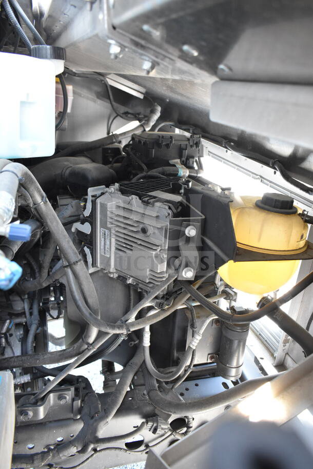 2020 Ford F59 Food Truck engine compartment view, showing grease hood, suppression system, and electrical components. VIN 1F66F5KN8L0A07302.
