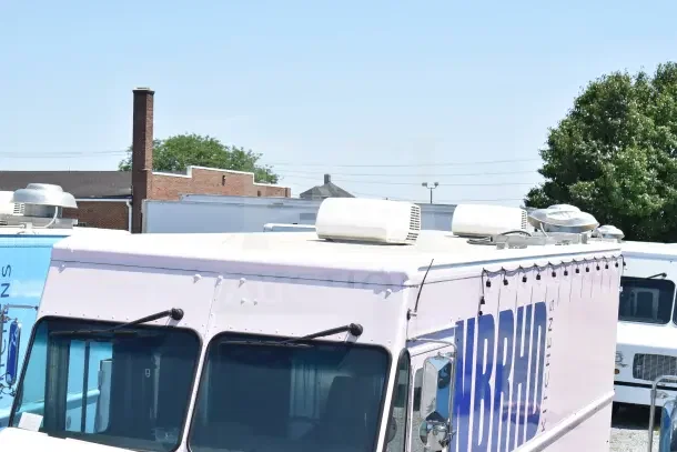 2020 Ford F59 food truck, brand new build, all-electric equipment, white exterior, includes Pitco fryer, Wells griddle, Ansul hood.