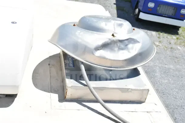 Ventilation exhaust system on the roof of a 2020 Ford F59 food truck, showing Econair branding and attached cable.