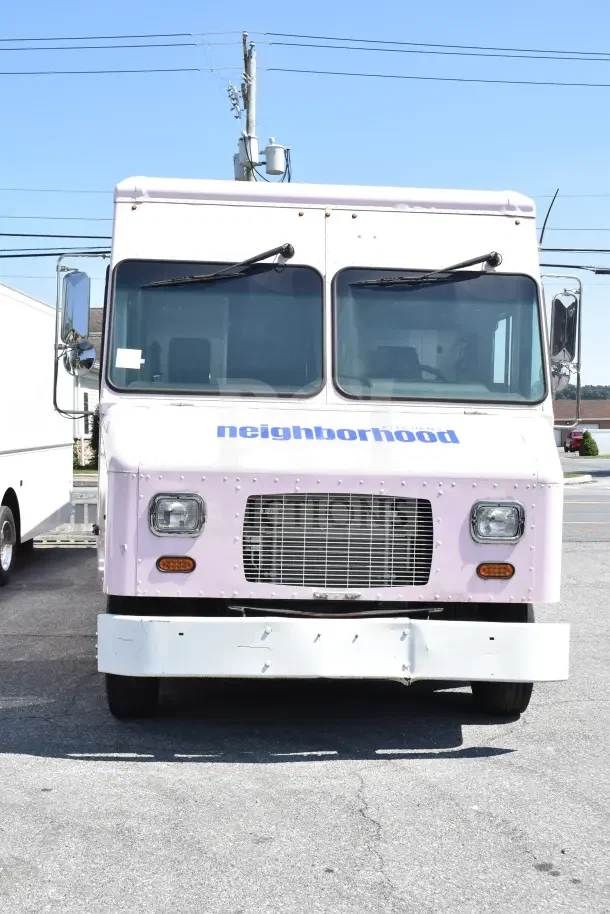 Front view of 2020 Ford F59 food truck, brand new build, never used, electric equipment, odometer 3,428 miles.