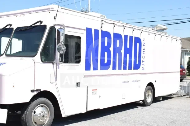 2020 Ford F59 food truck, electric equipment, unused, NBRHD branding, 3,428 miles, VIN 1F66F5KN8L0A07302.
