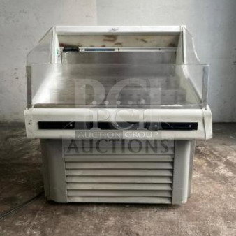 Grab & Go Open Top Display Cooler, steel/white, tested and working. Features front vent, glass sides, and spacious display area.