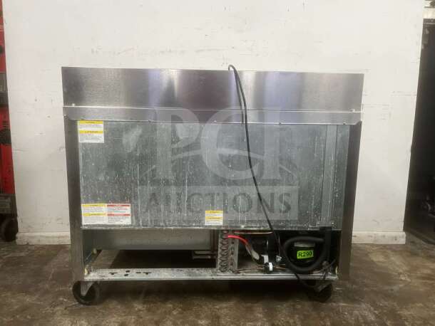 Beverage-Air 48" 2 Door Sandwich Prep Table, stainless steel, visible R290 compressor, model label, used condition.