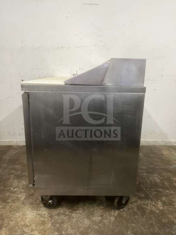 Beverage-Air 48" 2 Door Sandwich Prep Table, stainless steel, casters, good condition, suitable for commercial use.