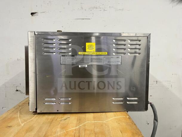 Cleveland 21CET8 Steamcraft® 3-Pan Convection Steamer, countertop model, stainless steel, visible safety and service labels.
