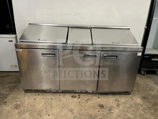 72" preptable stainless steel sandwich/salad prep table, model 72, with refrigerated base. Used condition.