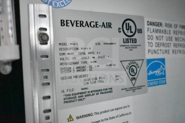 Label on GMC Step Van, Beverage-Air, Model MT12-1. UL listed, Energy Star certified, refrigerant R-290 details shown.