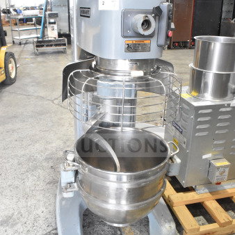 Hobart Legacy HL600 commercial 60-quart planetary dough mixer with mixing bowl, dough hook, and 200-240V power, used condition.