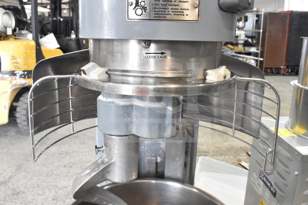 Hobart Legacy HL600 60 Qt commercial mixer with bowl and hook, 200-240V, 1/3 phase. Features safety cage.