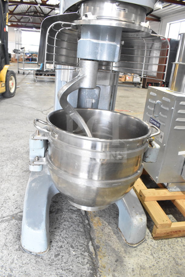Hobart Legacy HL600 60 Quart Planetary Dough Mixer with bowl and hook attachment. Operates at 200-240V, 1/3 Phase.