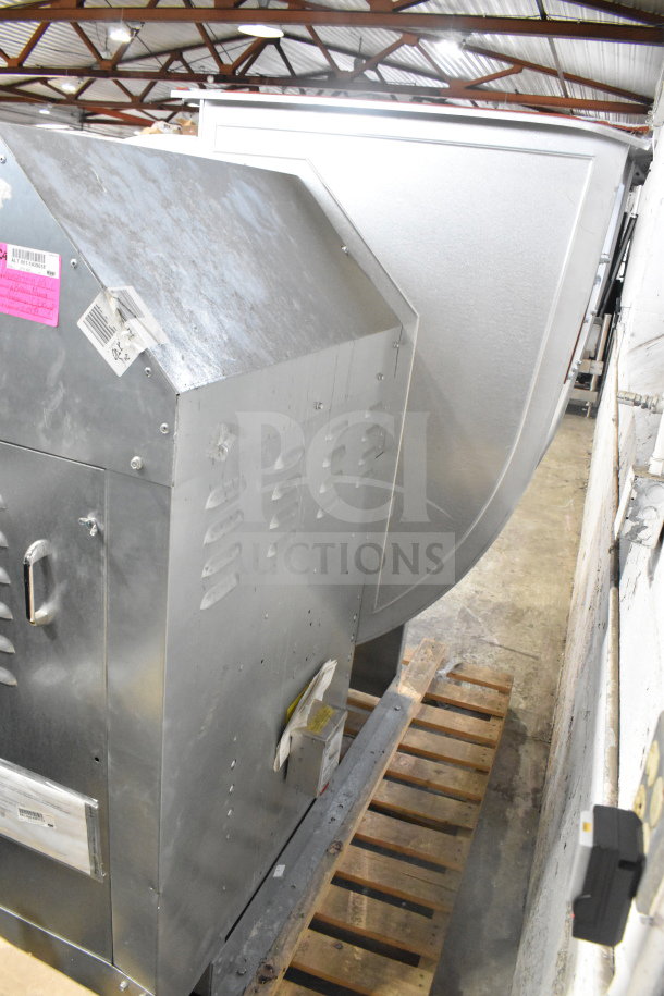 CaptiveAire USBI30BDHP-RM commercial power ventilator/exhaust air fan, metal casing, visible labels, pallet-mounted.