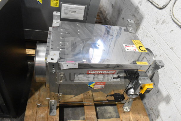 CaptiveAire SIF11DD-SS power ventilator, stainless steel, 115V, 1 phase. Includes manufacturer’s labels and airflow markings.