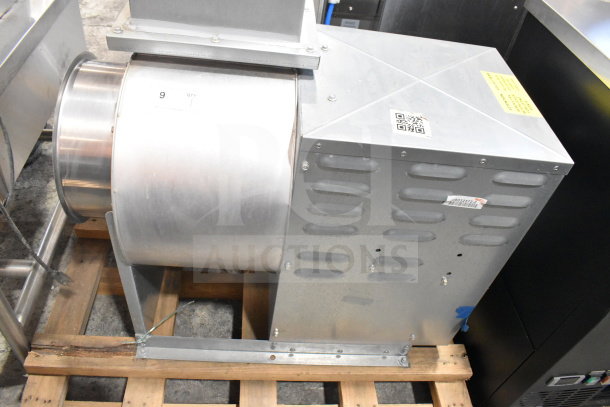 CaptiveAire USBI11DD-RM power ventilator, exhaust air fan, 277 volts, 1 phase, steel finish, mounted on wooden pallet.