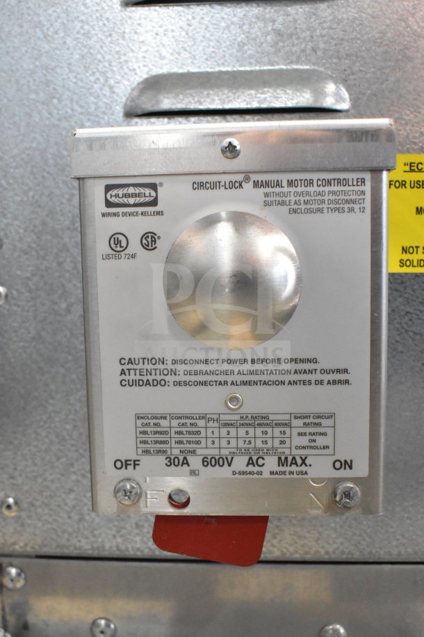 CaptiveAire USBI11DD-RM Power Ventilator, 277V, 1 Phase, with Hubbell Circuit-Lock manual motor controller, 30A, 600V max.