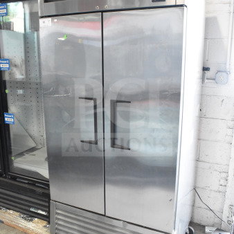 2018 True T-35-HC commercial 2-door reach-in cooler, stainless steel, on casters, 115V, 1 phase, excellent condition.
