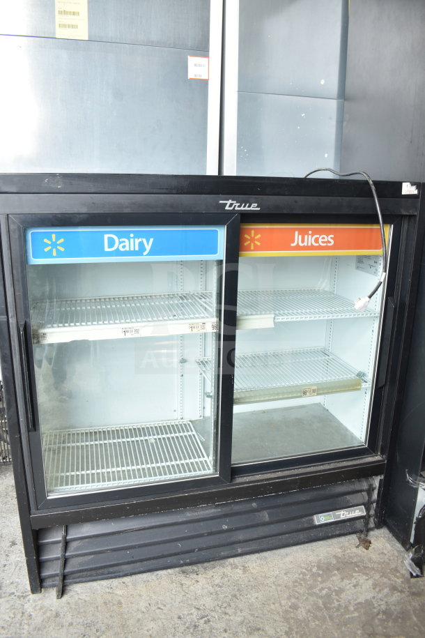 2017 True GDM-41SL-48-HC-LD 2 Door Cooler, commercial merchandiser, 115V, Dairy and Juices labels, good condition.