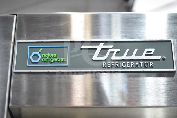 2022 True T-35-HC Commercial 2 Door Reach In Cooler, stainless steel, natural refrigerant label visible, 115V, 1 Phase.