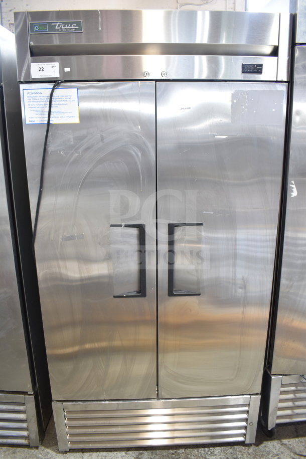 2021 True T-35-HC Commercial 2 Door Reach-In Cooler, stainless steel, 115 volts, single phase, excellent condition.