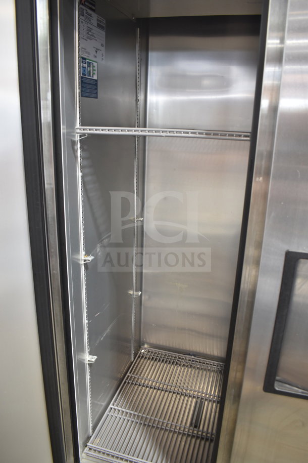 2021 True T-35-HC commercial cooler, 2-door, stainless interior, 115V, 1 phase, excellent condition, visible model label.