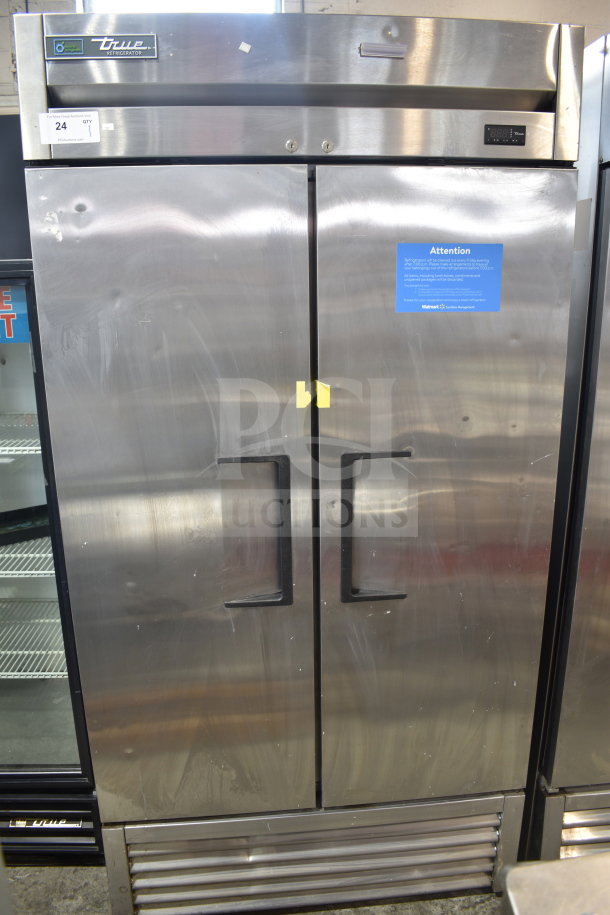 2018 True T-35-HC Commercial 2 Door Reach-In Cooler, stainless steel, 115 volts, 1 phase, visible scuffs.