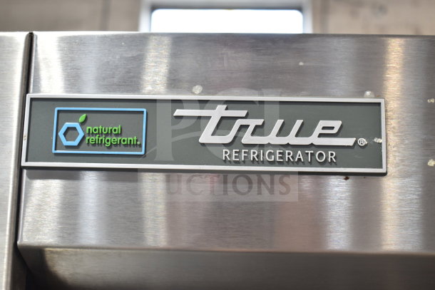 2018 True T-35-HC commercial cooler, 2-door, stainless steel, 115V, 1 phase, natural refrigerant label visible.
