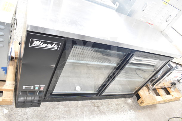 Migali C-BB60SG-HC 2 Door Back Bar Cooler Merchandiser, 115V, 1 Phase, glass doors, black exterior, new condition.