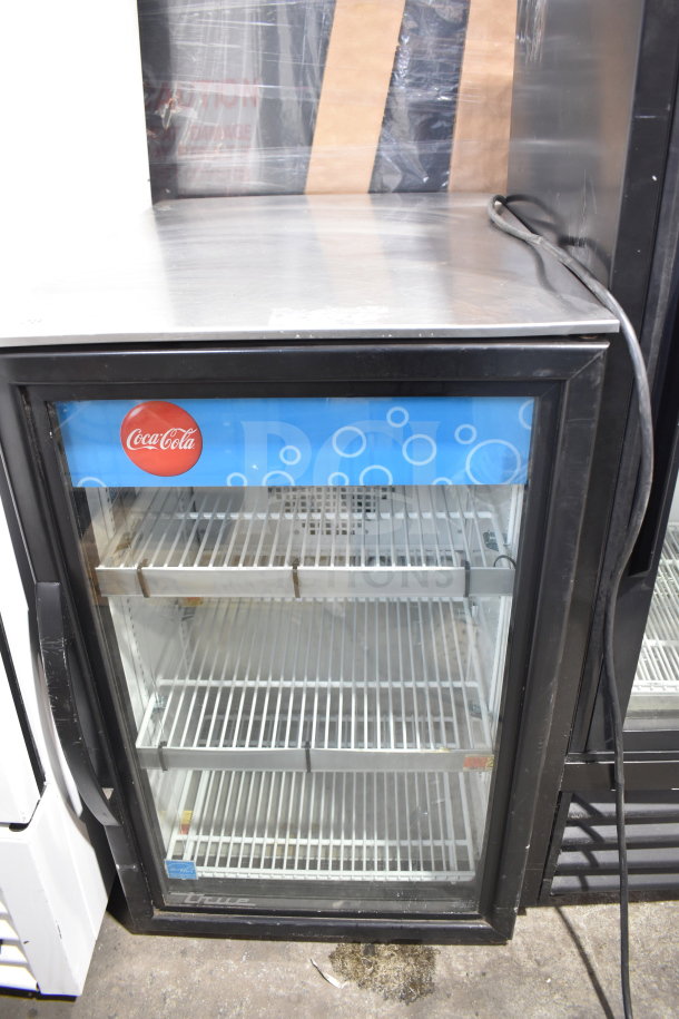 2019 True GDM-06-34-HC Mini Cooler Merchandiser, single door, Coke branding, glass front, commercial use, 115V, 1 phase.