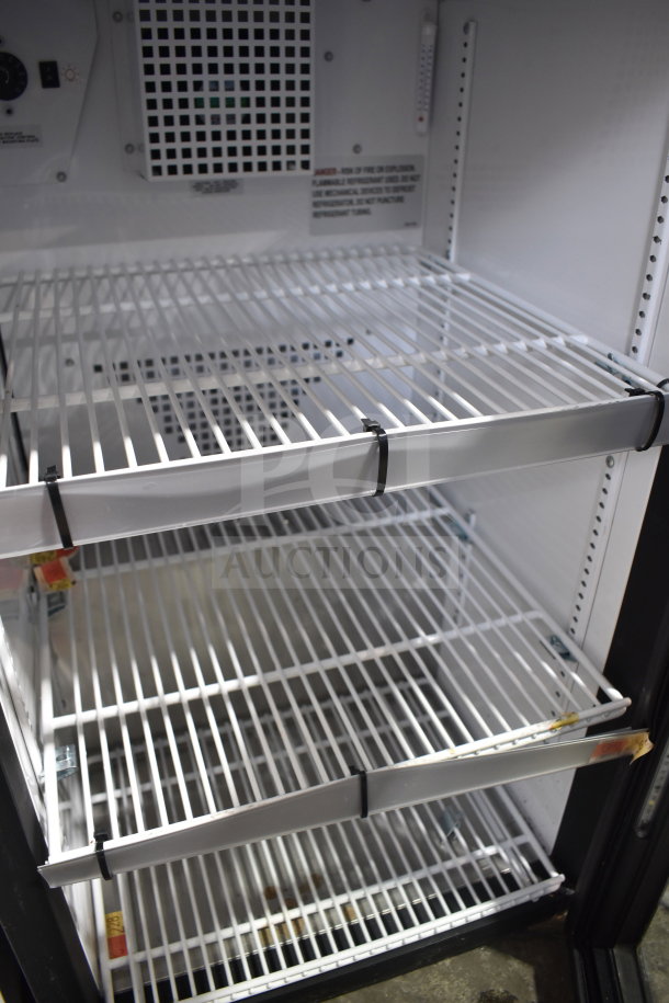 2019 True GDM-06-34-HC mini cooler merchandiser, single door, commercial use, 115V, interior shelves shown.