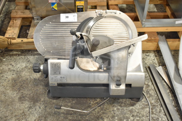 Hobart 2912 commercial countertop meat slicer, 120 volts, 1 phase, silver finish, visible controls, and clear markings.