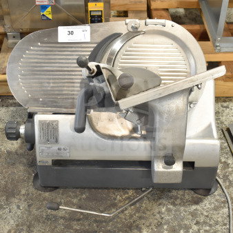 Hobart 2912 commercial countertop meat slicer, 120 volts, 1 phase, silver finish, visible controls, and clear markings.